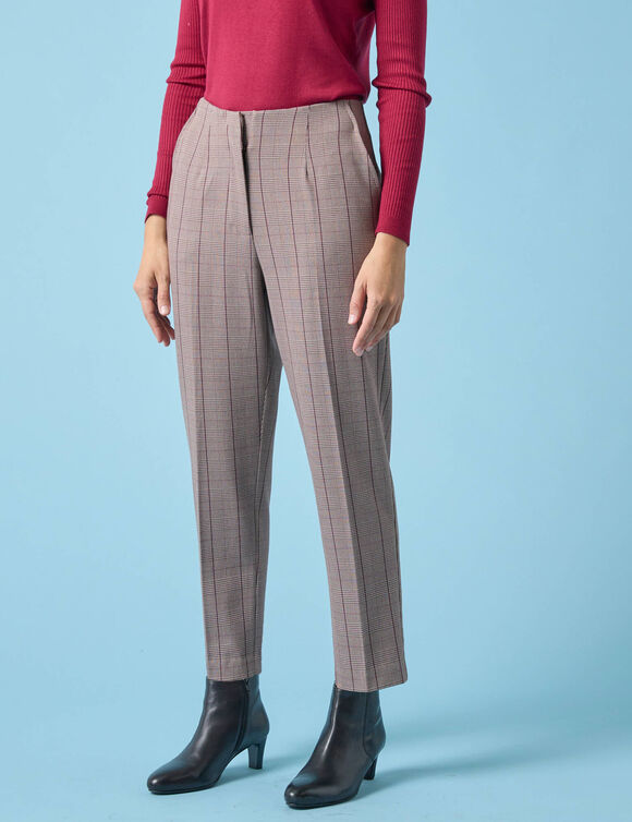 Pantalon cigarette imprimé carreaux, Spécial Petites (chocolat) Pantalon cigarette imprimé carreaux, Spécial Petites (chocolat)